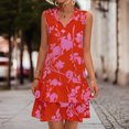 thumbnail image 1 of EGNMCR Robes de Fête pour Femmes Mode Femmes Été Décontracté Plissé Col en V Bandage Imprimé Floral Robe Caraco, 1 of 3