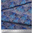 thumbnail image 2 of Soimoi Blue Rayon Crepe Fabric Peacock & Fish Animal Skin Print Fabric by the Yard 46 Inch Wide, 2 of 3