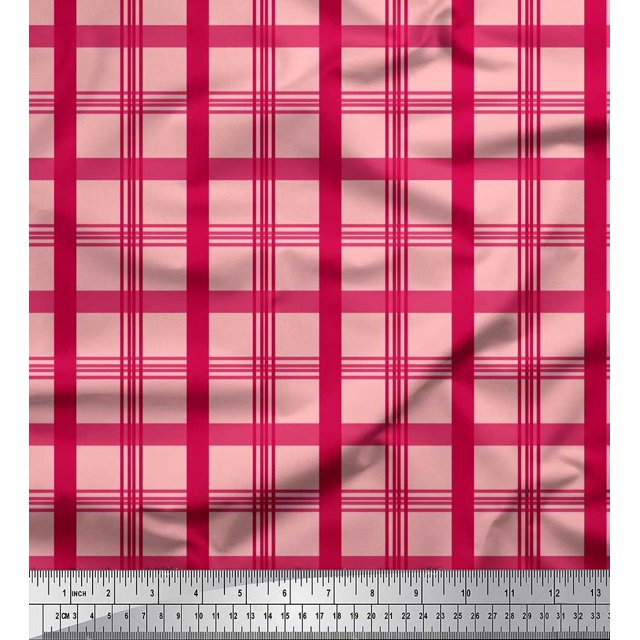 Soimoi polyester Crepe Fabric Check Check Print Fabric by the Yard 42 Inch Wide
