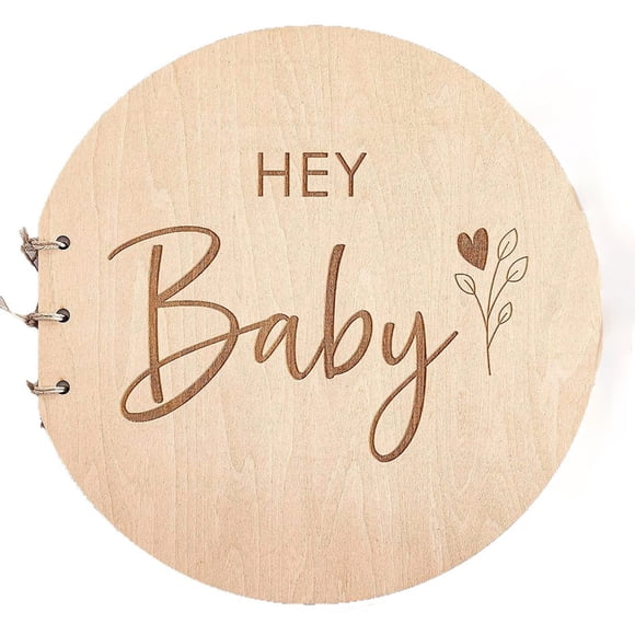 Notebook Baby Book Wooden Christening Cover Guestbook for Growth Record and Keepsake Edition Exclusive