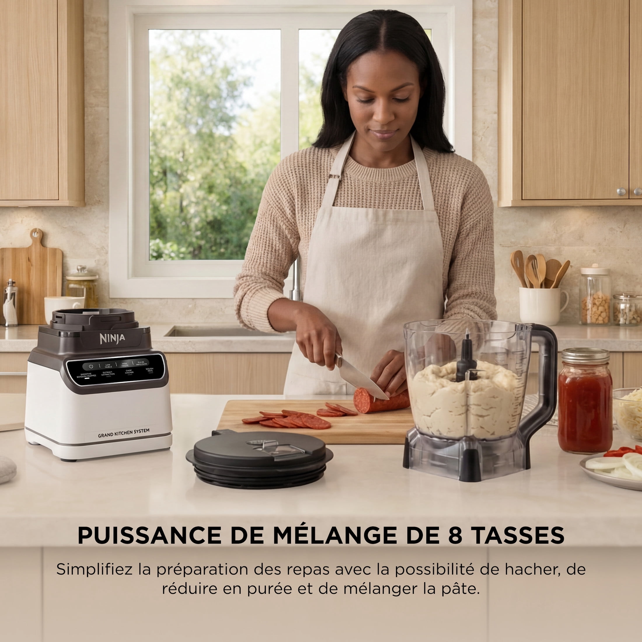 Système de cuisine Ninja Grand Mélangeur, Boisson frappée, Hachage, Pâte, 4 programmes préréglés, 3 vitesses, 1200 W, 72 oz (2,1 L), KS500C blanc