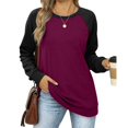 thumbnail image 4 of MeetoTime T-Shirts d'Automne pour Femmes à Épaules Tombantes en Molleton, Col Rond, Manches Longues, à Blocs de Couleur, 4 of 8