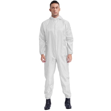 Miaeowve Men's Dust-proof Paint Static Work Protection Unisex One-piece Coveralls Uniform Jumpsuit White XXL