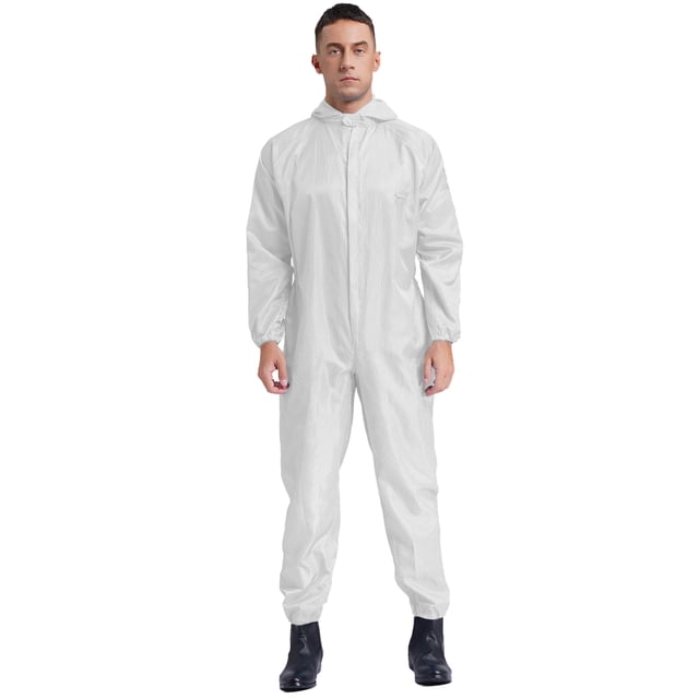 Sxiwei Mens One Piece Work Coveralls Jumpsuits Long Sleeves Front Zipper Mechanics Body Suits White L