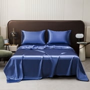 Hotel Silk Bed Sheets Queen Size, EDHITNR Soft Solid Matte Satin 3-Piece Sheet Set, Breathable Polyester Microfiber Bedding for Master Bedroom Guest Room