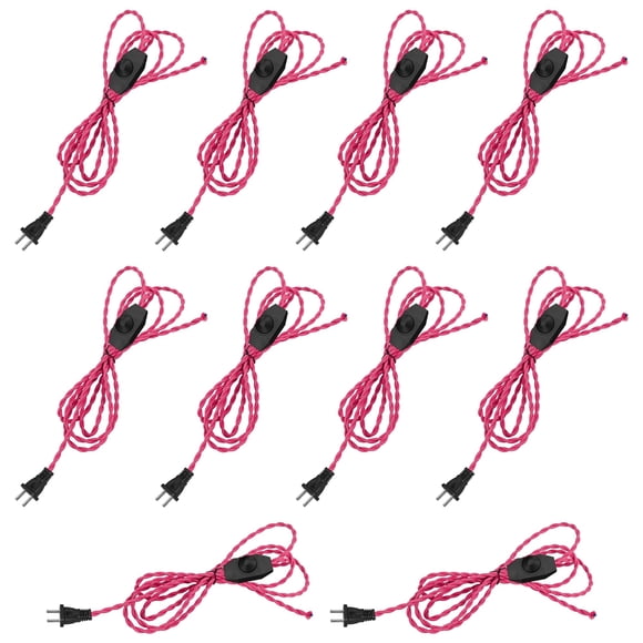 FSLiving 8.2'/2.5M Braided Wire with Dimmer Weave Rope for DIY Retro Style Replacement Open Wires Dimmable Switch Plug-in Cord（Pink）,Customizable,10PCS