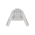thumbnail image 3 of RUNQHUI Enfants Filles Col Roulé Métallique Danse Crop Top Paillettes Manches Longues pour Danse Raves Festivals Sports Argent 16, 3 of 5