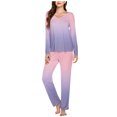 thumbnail image 2 of Timegard Ensembles de Pyjamas pour Femmes 2 Pcs Confortables Couleur Dégradée Manches Longues Col en V Haut et Pantalon Tenues de Pjs, 2 of 5