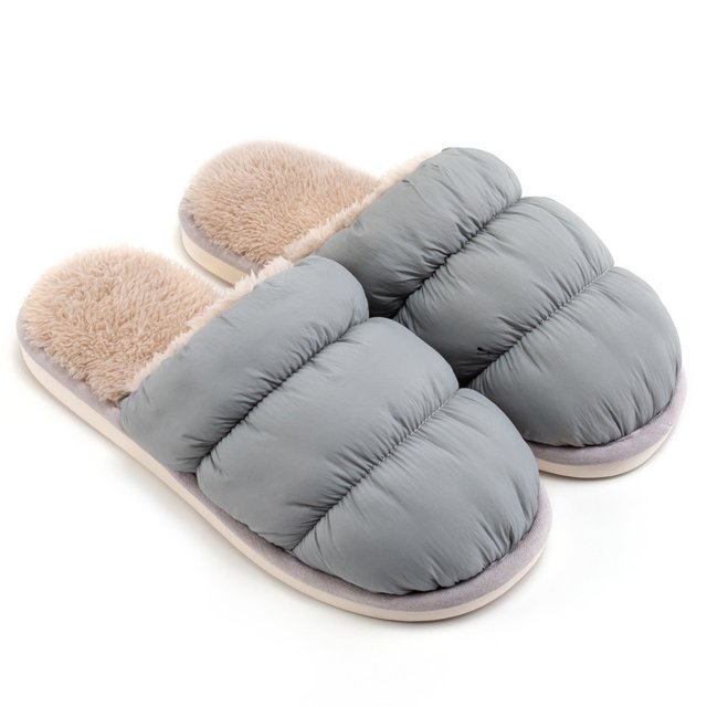 Men Winter Slippers Solid Color Nonslip Soundless Warm Slippers Indoor Slippers