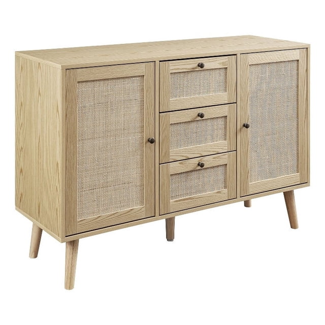 Buffet 3 Tiroirs en Bois Massif et Rotin 47 Pouces - Naturel