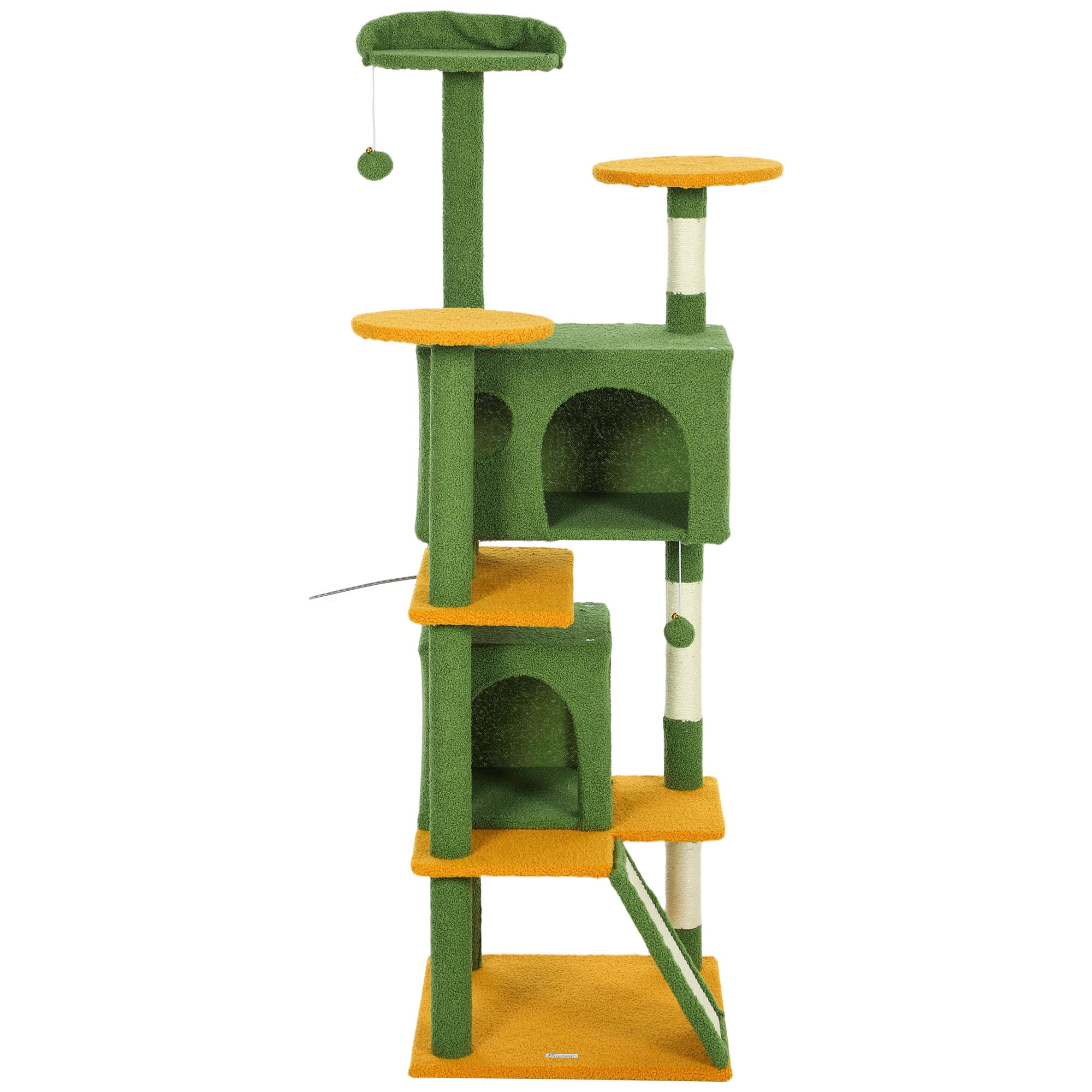 CoSoTower 63" Cat Tree, Multi-Level Cat Tower with Scratching Posts, Cat Condos, Bed, Platforms, Ramp, Toy Ball, Green