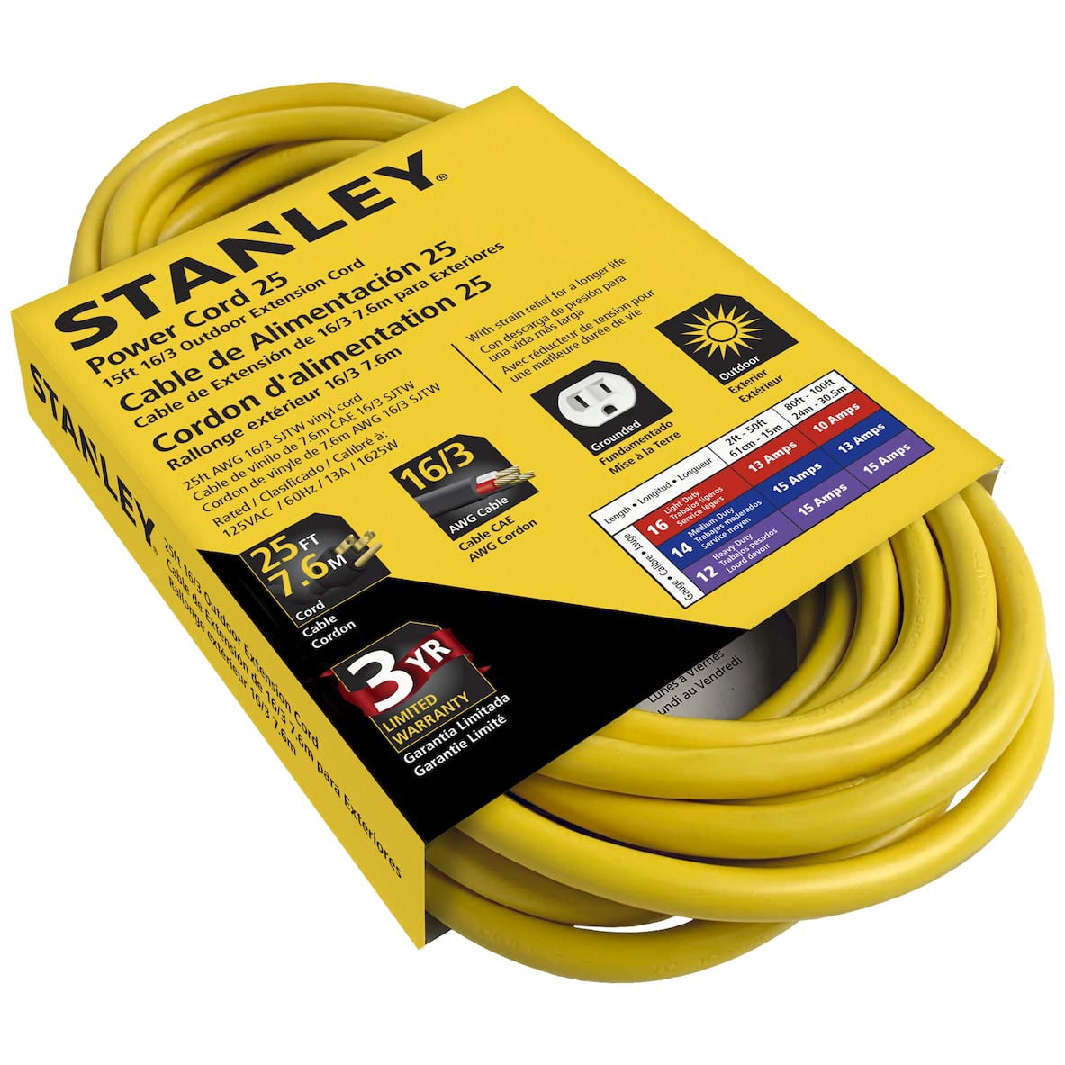 Cordon d'alimentation Stanley de 7,6 m (25 pi 16/3 po) pour l'extérieur