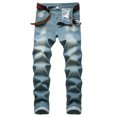 thumbnail image 1 of TIMIFIS Jean pour Homme Coupe Classique Régulière Jean en Coton Tendance Mode Micro Extensible Coupe Ajustée avec Cordon Élastique Petite Jambe Droite - Bleu Clair Automne, 1 of 1