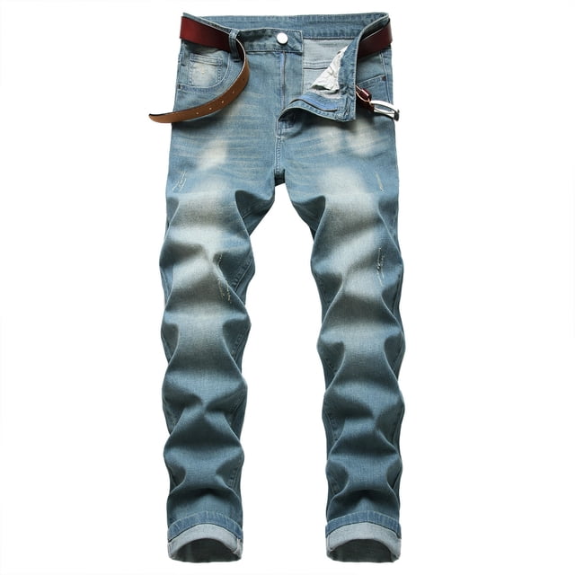 TIMIFIS Jean pour Homme Coupe Classique Régulière Jean en Coton Tendance Mode Micro Extensible Coupe Ajustée avec Cordon Élastique Petite Jambe Droite - Bleu Clair Automne