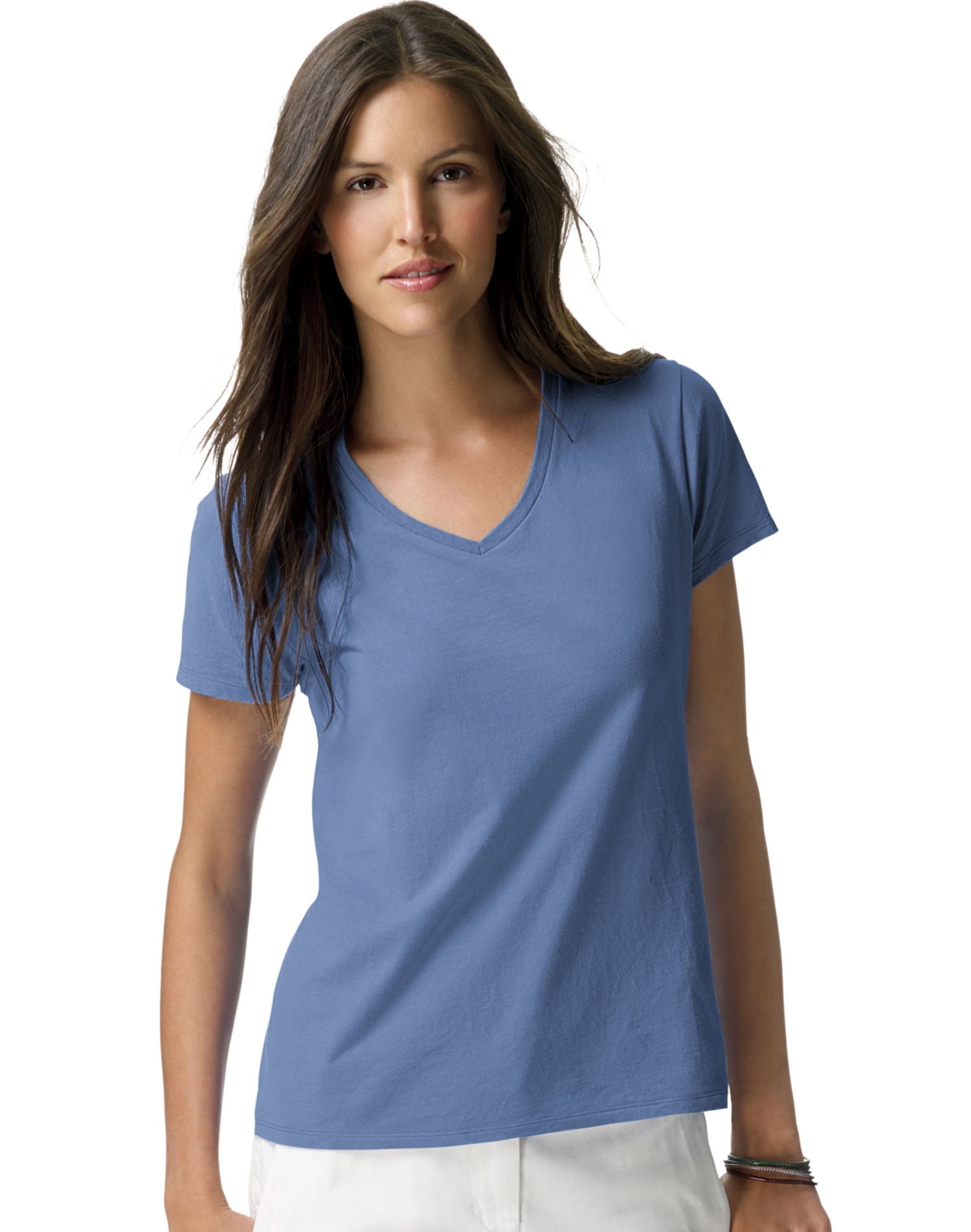 Hanes T-Shirt à Col en V Nano-T pour Femmes, TP, Denim Vintage