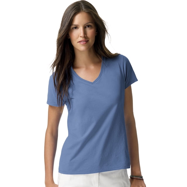 Hanes T-Shirt à Col en V Nano-T pour Femmes, TP, Denim Vintage