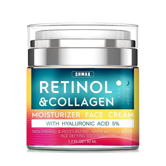 Crème au Rétinol pour le Visage avec Acide Hyaluronique, Hydratant Anti-âge Jour-Nuit pour Femmes, Hommes, Crème au Collagène pour le Visage Réduit les Rides, Sécheresse, 1,7 Fl Oz