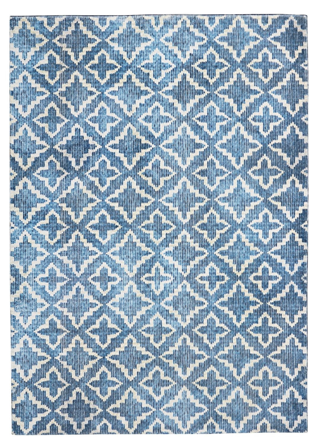 Motif Printed Faux Rabbit Linear Blue & White 3 ft. x 5 ft. Accent Rug