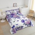 thumbnail image 4 of Erosebridal Purple Flower Bedding King Comforter Set, Botanical Floral Down Comforter, Butterfly Room Decor, Reversible 3 Pieces, 4 of 8