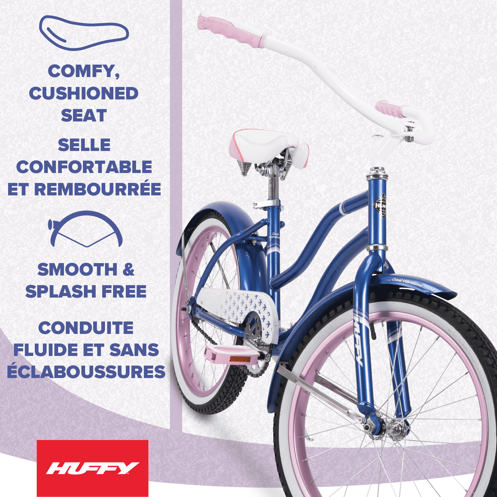 Huffy 20” Good Vibrations Cruiser Bike, Fits Riders 44”-56”, Blue, Ages 5-9, Girls