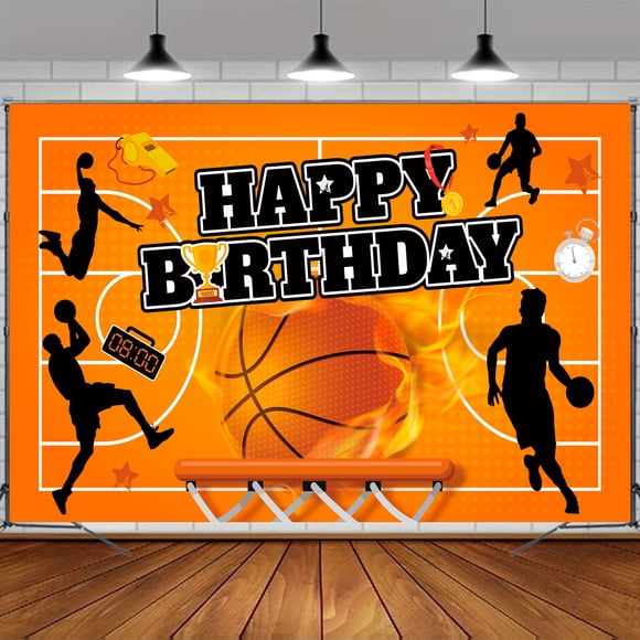 Toile de Fond de Basketball, Toile de Fond Joyeux Anniversaire 71 Pieds'x43 Pieds' pour Décorations de Fête de Basketball et d'Anniversaire