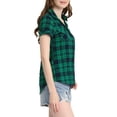 thumbnail image 4 of INSPIRE CHIC Chemises à Carreaux pour Femmes Col en Pointe Boutonnées Blouses de Rentrée Bleu Vert P, 4 of 6
