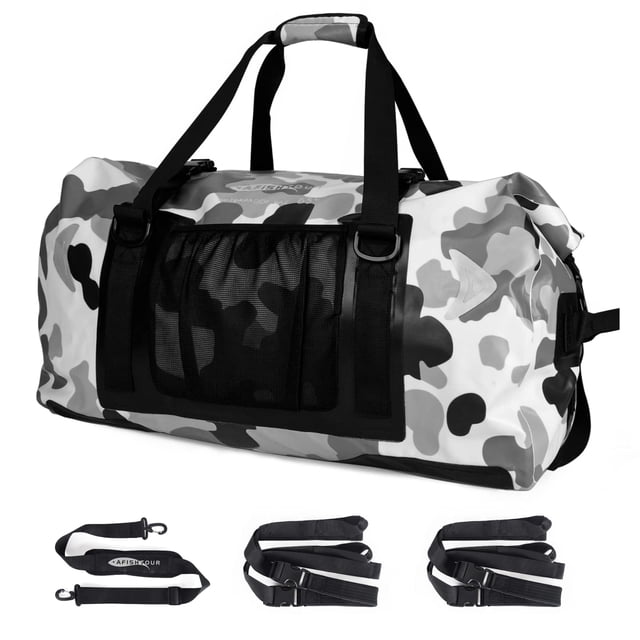 AFISHTOUR Motorcycle Waterproof Duffel Bag, 65L Motorcycle Dry Bag with Quick-fixed Straps for Travel, Kayaking, Camping (Grey)
