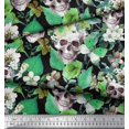 thumbnail image 2 of Soimoi Green Poly Georgette Fabric Skull & Anemone Flower Printed Fabric 1 Yard 52 Inch Wide, 2 of 3