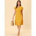 thumbnail image 3 of INSPIRE CHIC Women's V Neck Floral Ruffle Trim Cuff  Wrap Midi Dress, 3 of 6