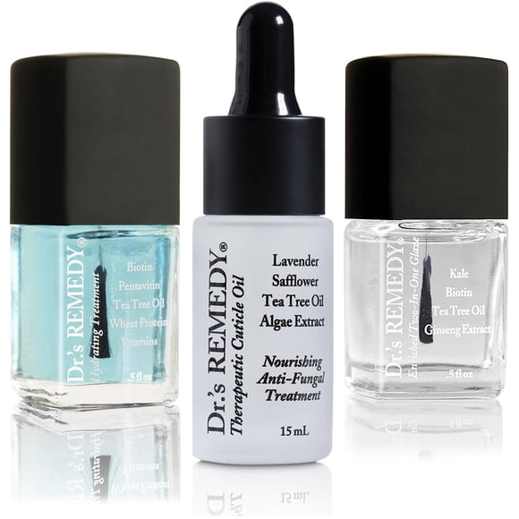 Dr’s Remedy 3 Pack Nail Polish Treatment Kit, RESTORATIVE Remedy Trio, Non Toxic and Organic All Natural Enriched Nail Strengthener - CARESS Cut