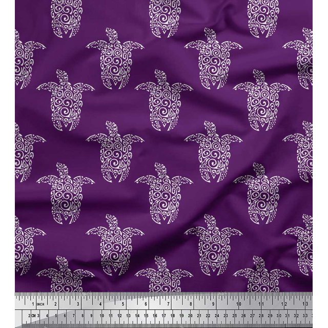 Soimoi Velvet Fabric Turtle Block Print Fabric by The Yard 58 Inch Wide