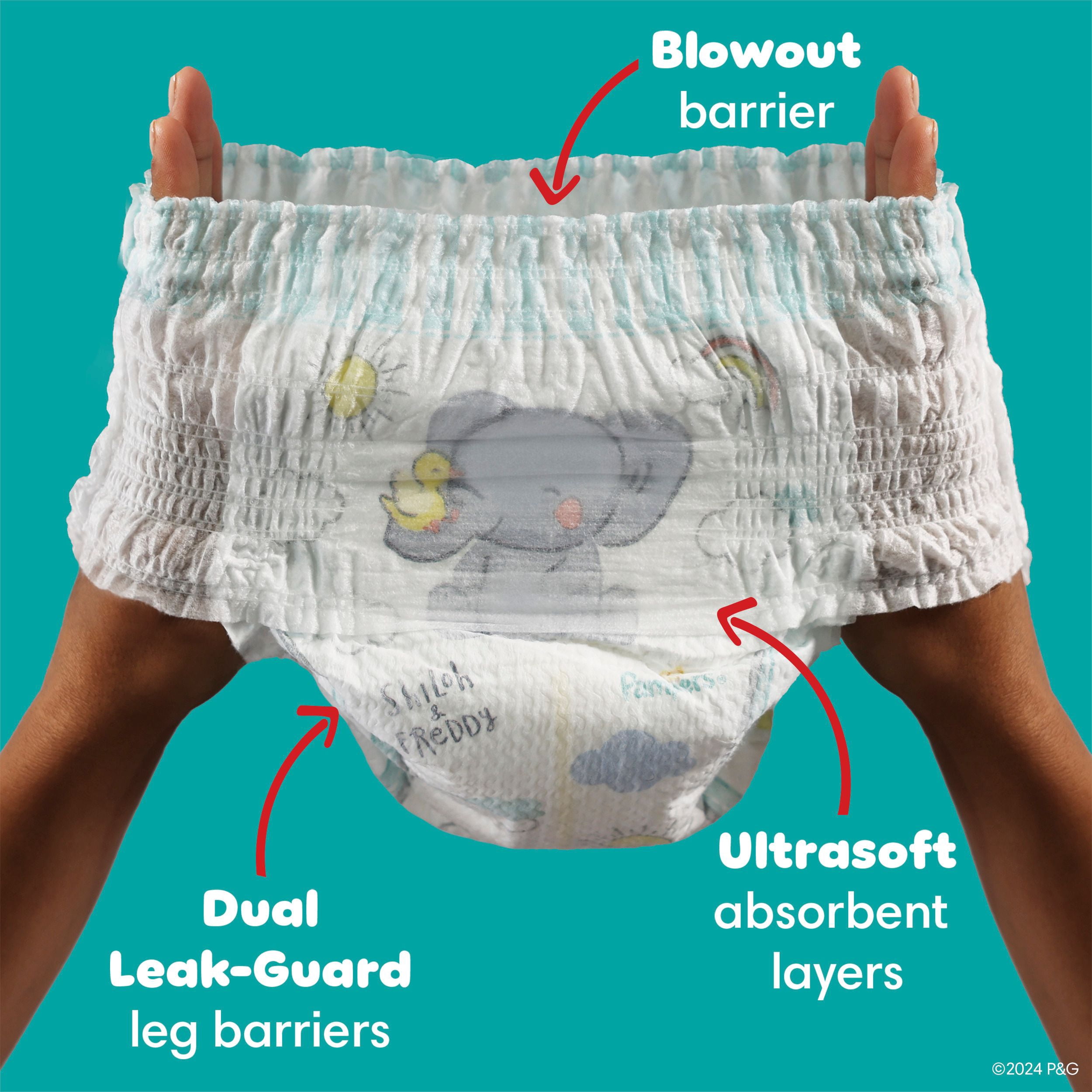 Pampers Couches - Swaddlers 360° - Taille 6, jusqu'à 100 % Anti-Fuites, Ajustement Confortable et au Sec, Attaches EZ Off Conçues pour des Changements Faciles, Couche à Enfiler
