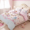 thumbnail image 1 of JOLUSERE Cartoon Pink Beige Comforter Twin Set，2-Pieces Bunny Kitten Pattern Bedding Set for Kids, 1 of 8