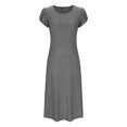 thumbnail image 4 of Ovzne Robes d'Été pour Femmes 2025 Robe Femme Robe d'Été pour Femmes Aguichant Mode Couleur Unie Poche à Volants Manches Courtes Robe à Col Rond Robe de Printemps Manches Courtes Liquidation, 4 of 6