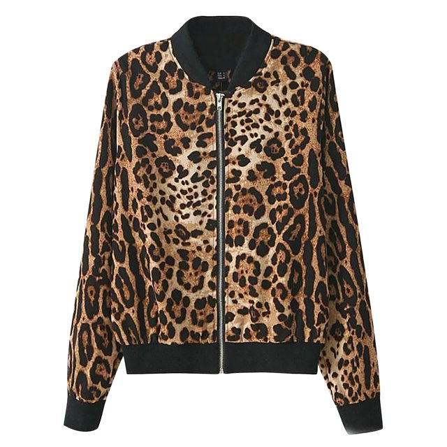 Veste Bomber Zippée à Manches Longues pour Femme à Imprimé Léopard, Hauts Décontractés Conçus avec un Motif Léopard Frappant, Fermeture Éclair avant et Poignets et Ourlet Côtelés. Cette Veste Bomber en Mélange de Coton Est Idéale pour l'Automne et l'Hiver, Parfaite pour les occasions Décontractées, de Fête Ou de yoga. Longueur Régulière à Manches Longues pour une Coupe Confortable et Stylée, Catégorisée sous Vêtements d'Extérieur pour Femme.