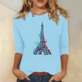 thumbnail image 2 of Pompotops T-shirt Ample Imprimé pour Femme Blouse à Manches 3/4 Col Rond Hauts Décontractés Liquidation, 2 of 4