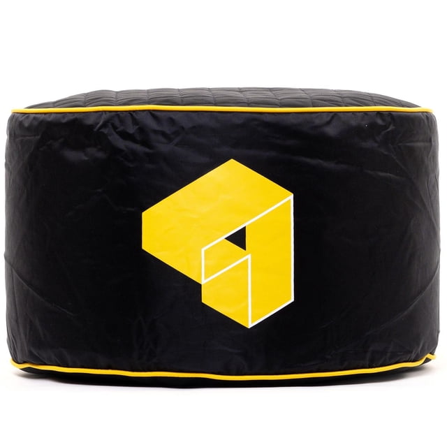 Siteazee Indoor Yellow Pouf – Waterproof Oxford Fabric Bean Bag Seat with Quilted Top for Living Room or Game Rooms. Front-facing cube pouf in yellow 420D waterproof oxford with quilted padded top, visible stitched seams and low ottoman silhouette, optimized 20" diameter x 12" height for compact seating; often used as a side table or casual footrest.