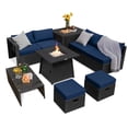 thumbnail image 2 of Costway 9PCS Patio Rattan Furniture Set Fire Pit Space-saving W/Cover Navy Cushion, 2 of 10