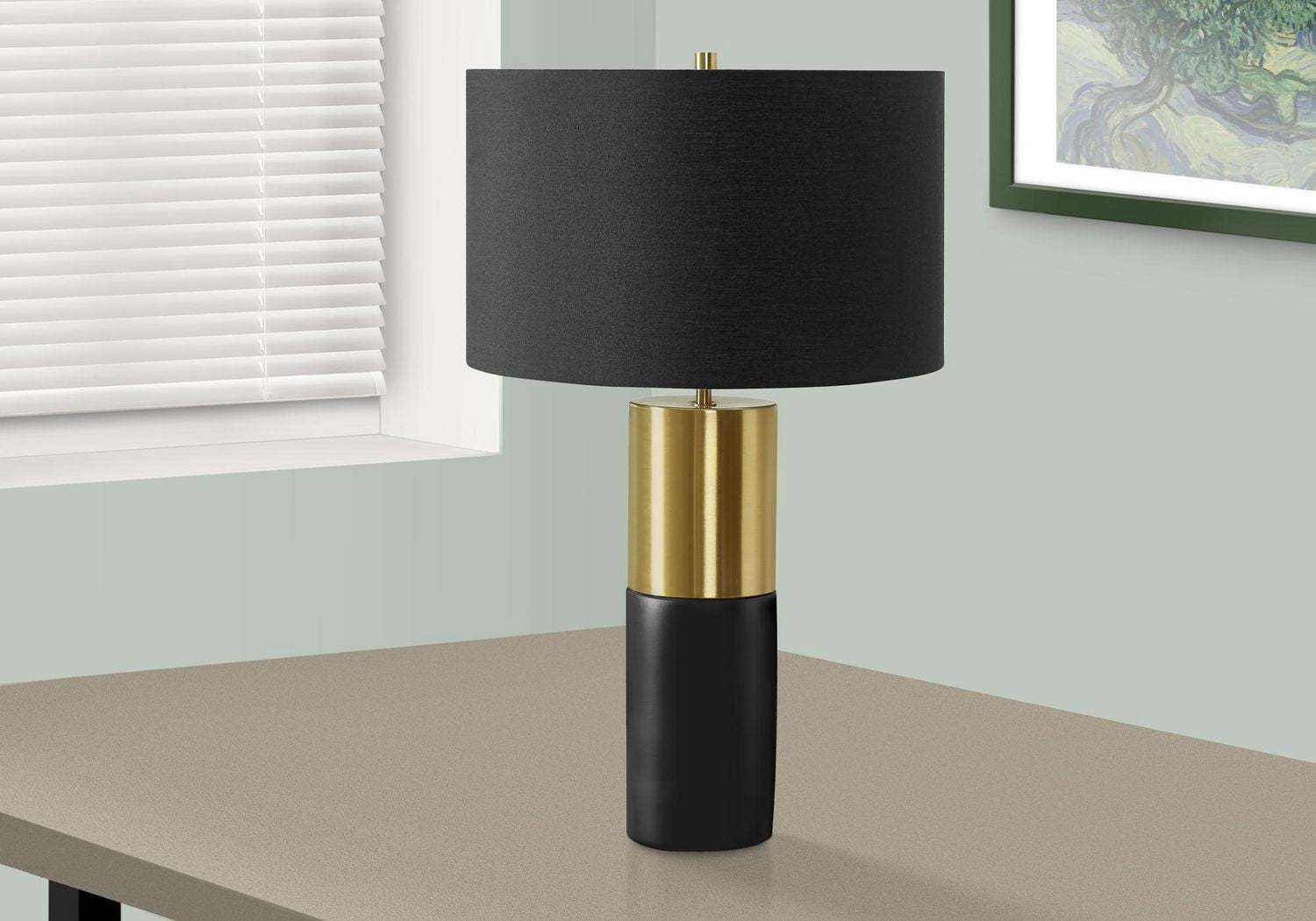 Monarch Specialties Luminaire, 25"h, Lampe De Table, Béton Noir, Ombre Noire, Contemporain