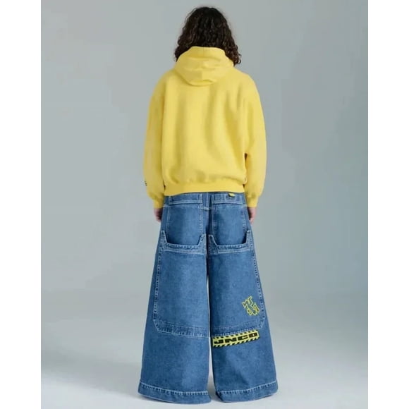 Harajuku JNCO Jeans Amples Brodés Nouveaux Hip-Hop Rétro Crâne Graphique Pantalon en Denim Hommes Femmes Jeans Goth Taille Haute Pantalon Grand