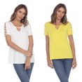 thumbnail image 1 of White Mark Women's 2-Pack White Keyhole Cutout Round Neckline Short Sleeve Top, 1 of 5