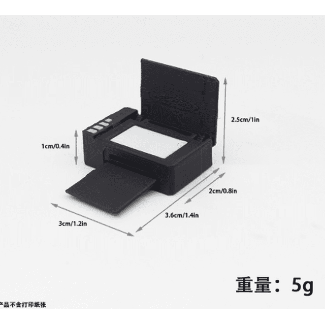 Shisuyan Miniature Dollhouse Printer Model, a tiny black office printer designed for dollhouse work scenes. Made of durable PLA material, it features intricate details replicating a real-life printer. The compact size measures 3.7 x 3.0 x 2.5 cm when unfolded and 3.0 x 2.0 x 1.0 cm when folded. Ideal for enhancing the authenticity of miniature office setups, it includes realistic components like a paper tray and control panel, making it a perfect addition for collectors and hobbyists.
