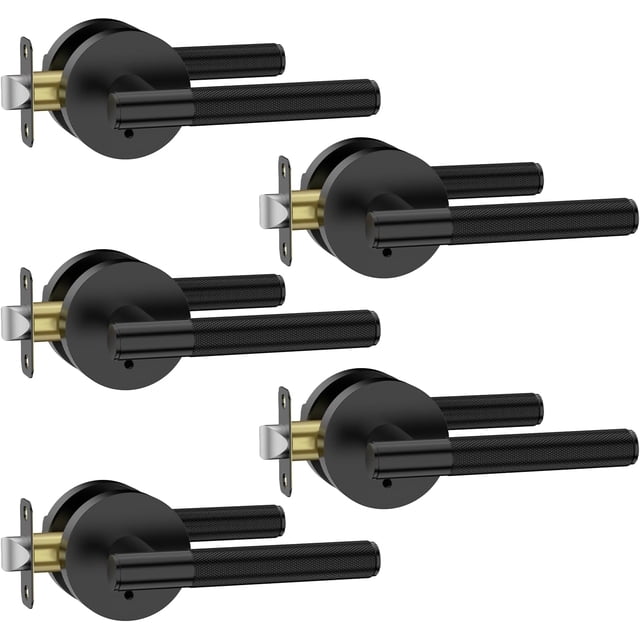 Poignées de Porte Mates Intérieures Moletées Intimité Poignées de Porte Levier de Porte Robuste pour Chambre Ou Salle de Bain Réversible Sans Clé pour Portes Gauche Droite AM