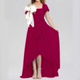 thumbnail image 4 of XIMIN Girls Plus Size Square Neck Solid Color Chiffon Bridesmaid Dresses Formal Cocktail Party Dresses with Sleeves Ruffle High Low Evening Formal Dress, 4 of 5