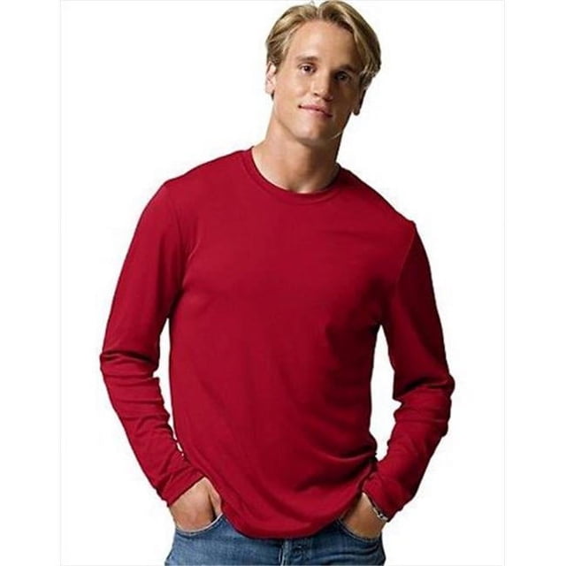 Hanes 482L Cool Dri Performance T-Shirt à Manches Longues pour Hommes, Rouge Foncé - Taille Grand
