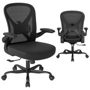 Mesh Office Chair with Adjustable Lumbar Support and Flip-up Arms, Ergonomic Home Office Desk Chair with Wheels, Black