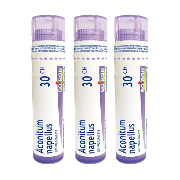 Boiron Aconitum Napellus 30CH – Homeopathic Medicine, Box of 3 Tubes (4g Each, Approx. 80 Pellets per Tube)