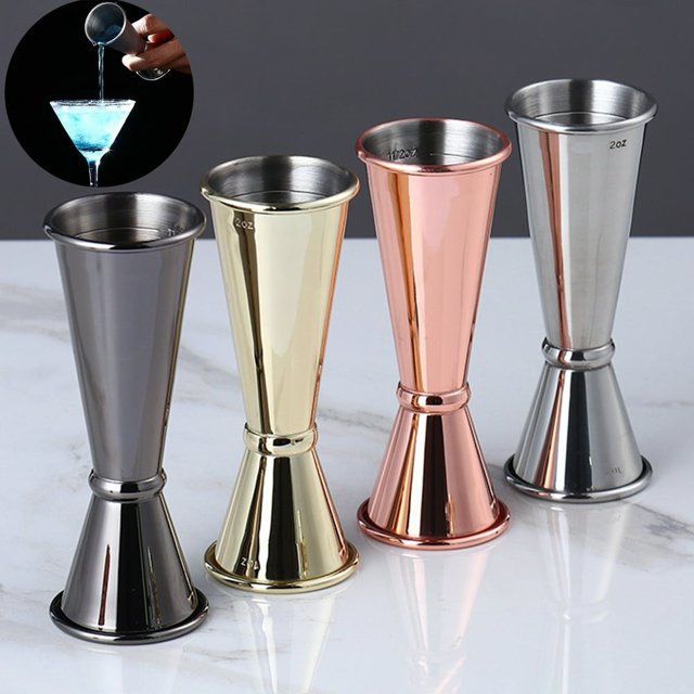 Stainless Steel Measuring Cup Double-head Curled Edge Cocktail Shaker with Scale