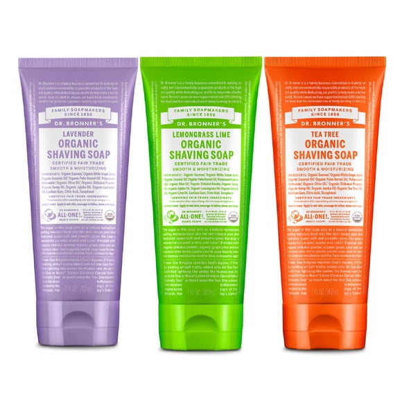 Dr. Bronner's - Organic Shaving Soap Variety Pack - Lavender, Tea Tree, & Lemongrass, Certified Organic, Sugar & Shikakai Powder, Moisturizes, Use on Face, Underarms, &