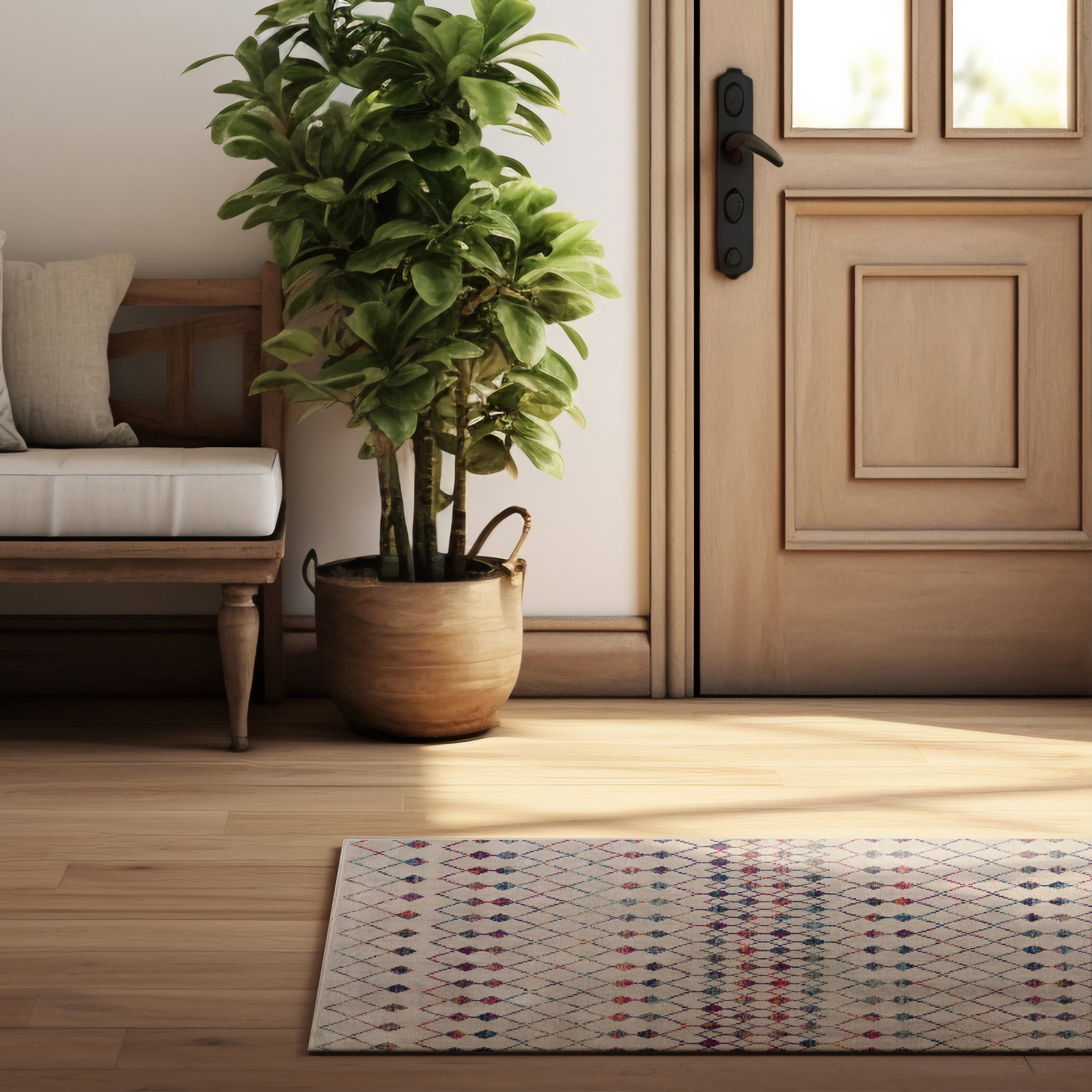 Tapis d'intérieur bohème Branch Savannah 2' x 7' (taille exacte : 2'3" x 7'), beige bleu, moderne - Entrée, couloir, salle de bain et cuisine